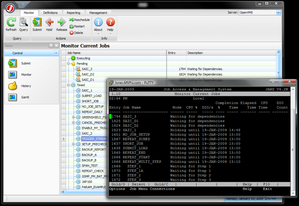 Openvms job scheduling and monitoring with jams