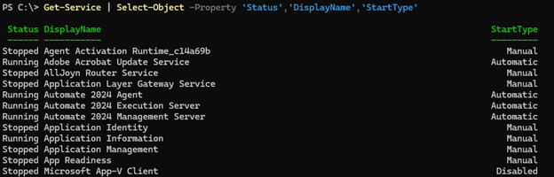 Using the Select-Object cmdlet to filter out our results to only display the properties we are interested in seeing. 